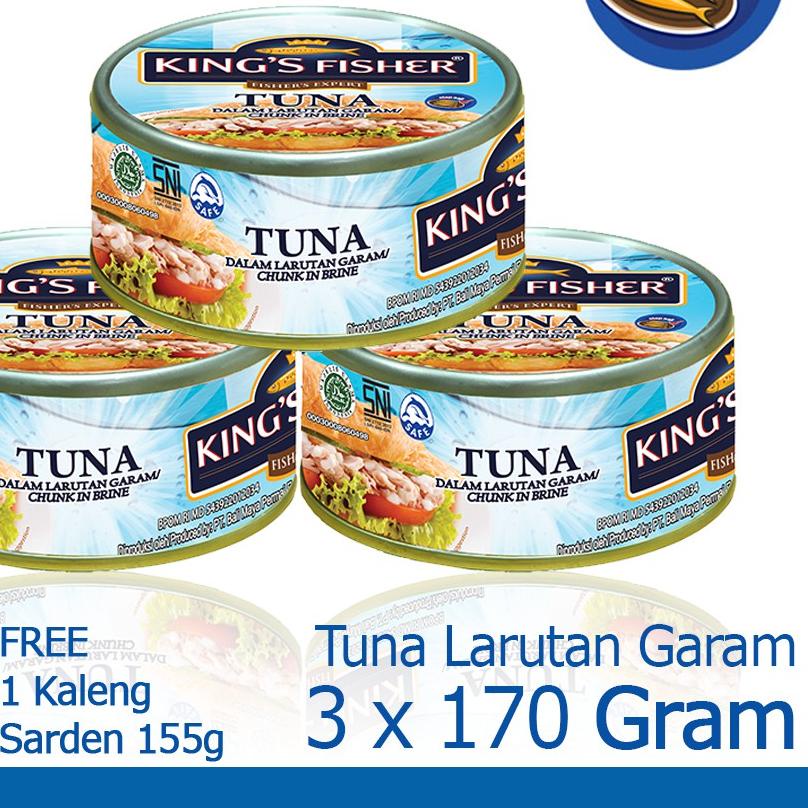 

❇ King's Fisher Paket 3 pcs Tuna dalam Air Garam 170 gr gratis sarden 155 gr ✧