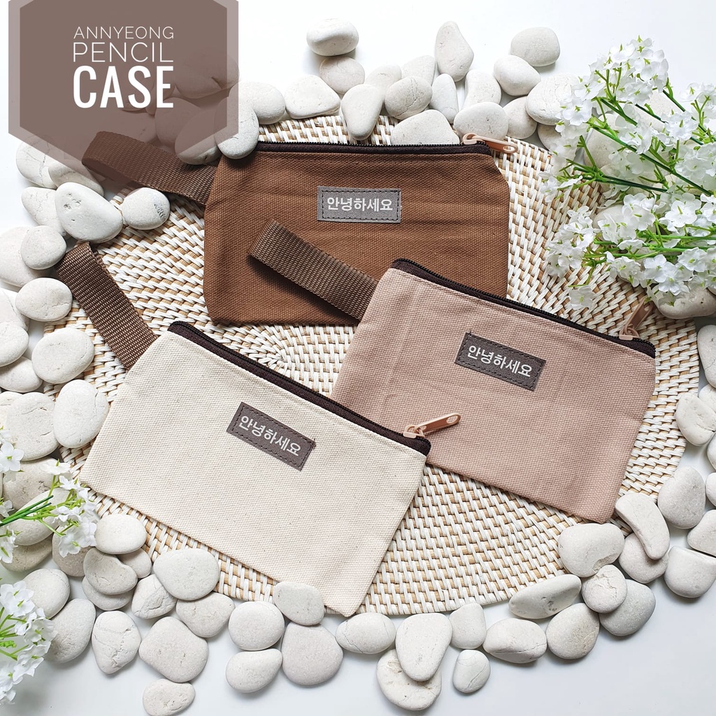 

Annyeong Flat Pencil Case Tempat Pensil Aesthetic Estetik Earth Tone Kain Canvas Kanvas Polos Simple