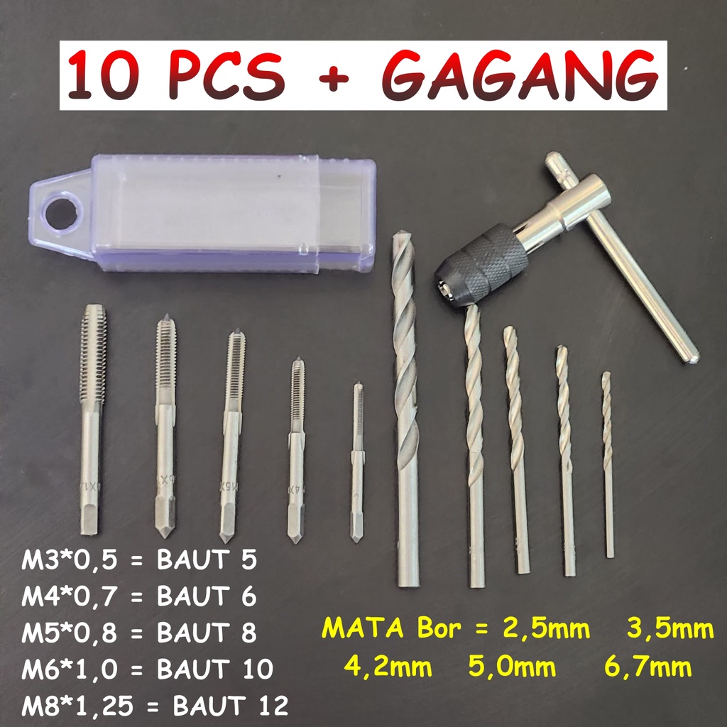 Mata Bor Tap Die Set - Pembuat Ulir Sekrup dengan Tap Wrench Original