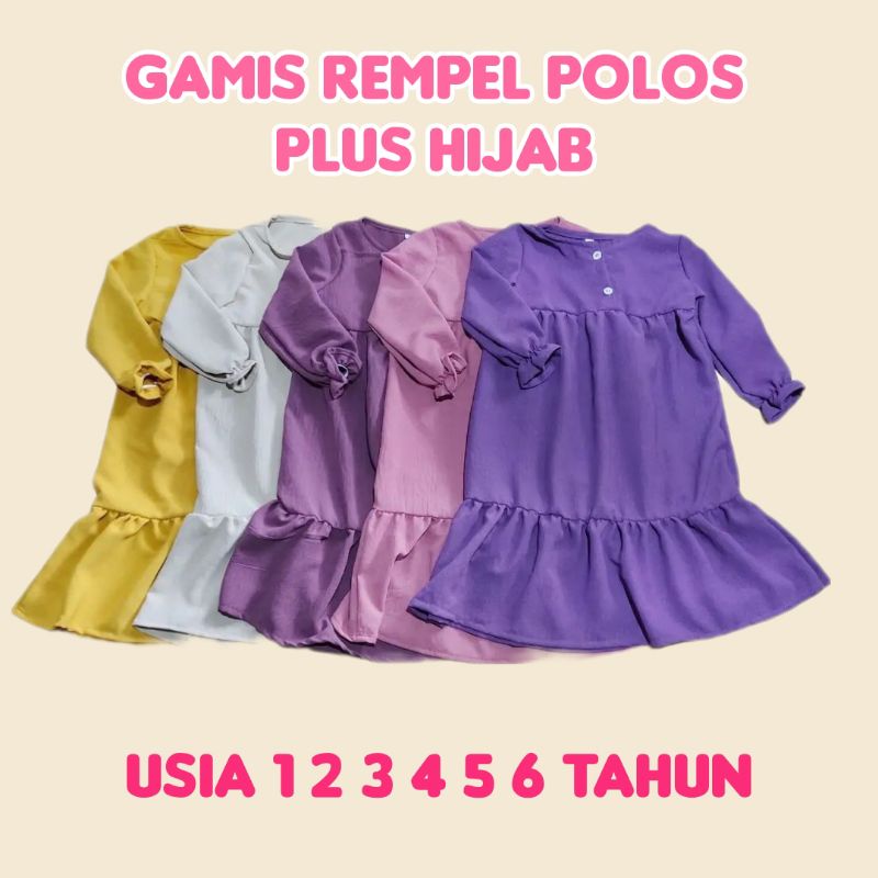 GAMIS ANAK REMPEL POLOS USIA 1 2 3 4 5 6 TAHUN