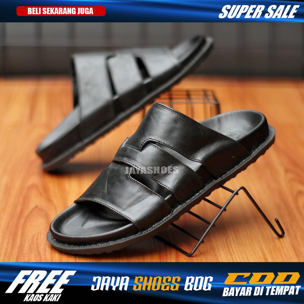 DEYTO Sandal Kulit Pria Casual Dewasa Original Hitam Trendy Kekinian