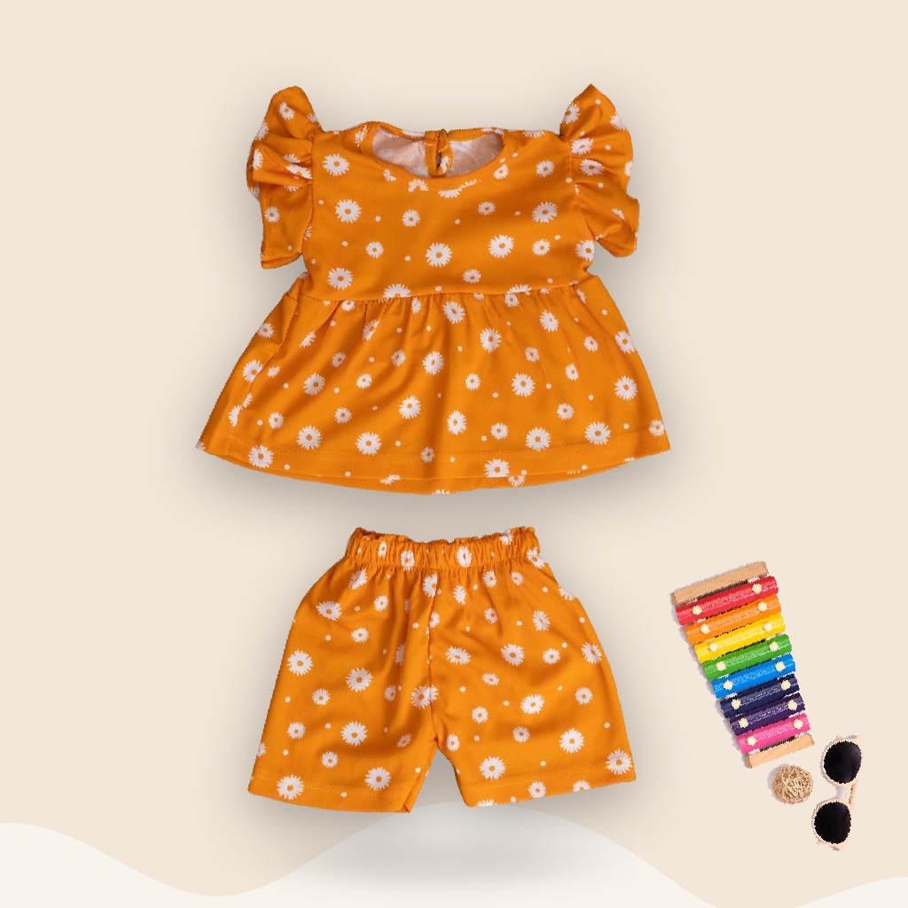 IL - SET SONIA DAISY / SETELAN BAJU ANAK PEREMPUAN RUFFLE MOTIF BUNGA