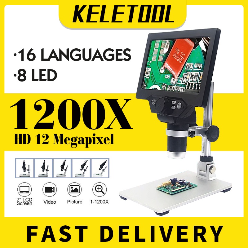 Mikroskop Digital 1200X 7" Layar LCD Digital Portable Digital Elektron Mikroskop Solder Mikroskop