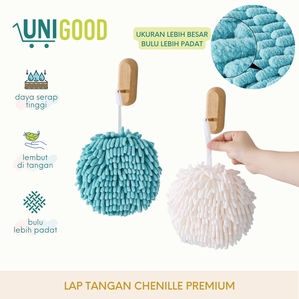 UNIGOOD - Chenille Hand Towel Lap Tangan Cendol Bulu Bulat Gantung