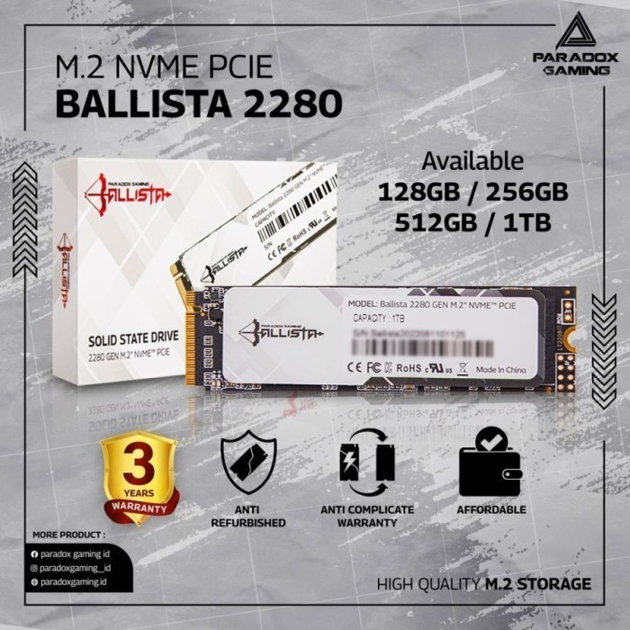 Paradox Gaming Ballista SSD 512GB M.2 NVMe PCIE Gen3x4