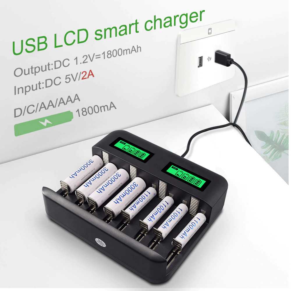 (BISA COD) FTIHSHP PALO Charger Baterai 8 Slot Dual LCD for AA AAA C D - NC556