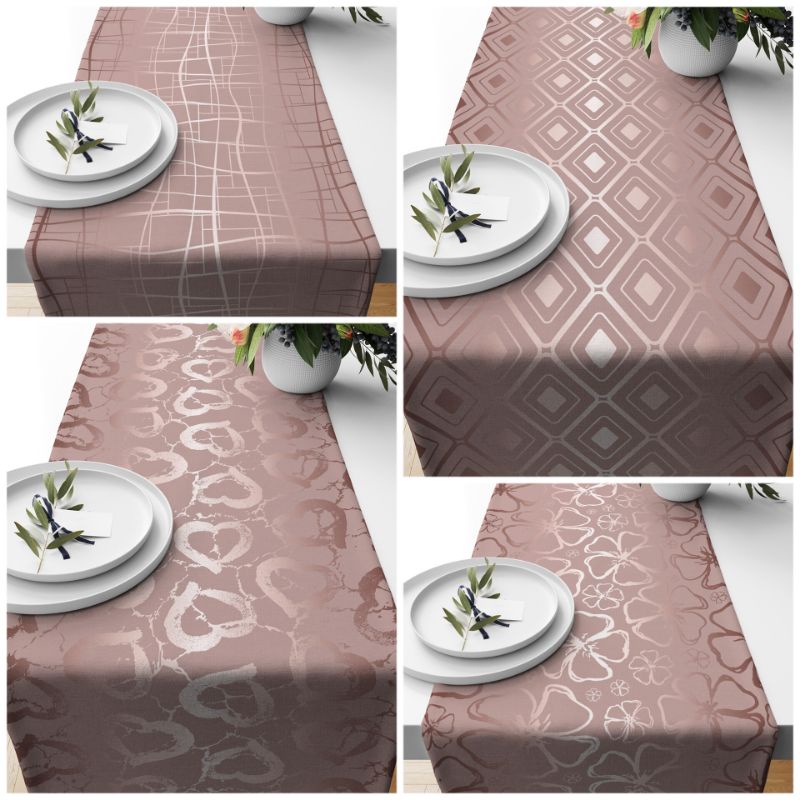 TABLE RUNNER TAPLAK MEJA PRINT MOTIF ROSEGOLD CHAMP GEOMETRIC PINK 140X40 DAN 230X40 CM