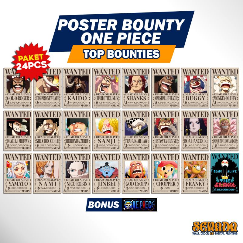 Poster Bounty One Piece PAKET 24pcs Poster Wanted One Piece Poster One Piece