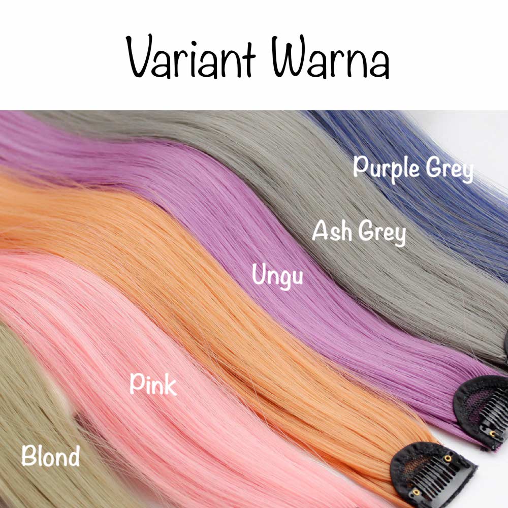 Hair Clip Extension Curly - Highlight Rambut Sambung Palsu - Fashion Wanita Korea - Headpiece Warna Warni W8156 ( Group )