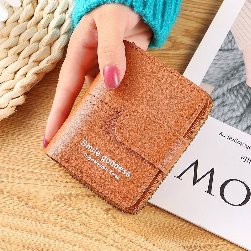 ASIN829 Dompet Mini Dompet Lipat Wanita Simple Berkualitas Dompet Style 878 Slot kartu mini impor Korea ritsleting pendek