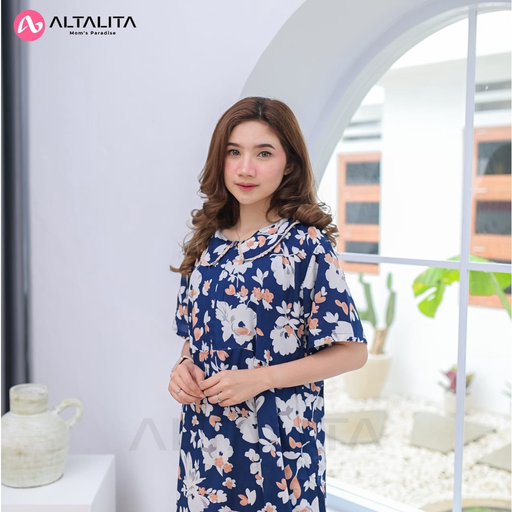 Altalita - Daster Kerah Renda Motif Remaja Kekinian Panjang Semata Kaki Lengan Pendek Wanita Busui Jumbo LD 120 Bahan Rayon Premium