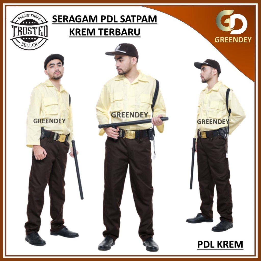 BAJU SERAGAM PDL SATPAM COKLAT KREM TERBARU SETELAN PDL KREM LENGKAP ATRIBUT TERBARU