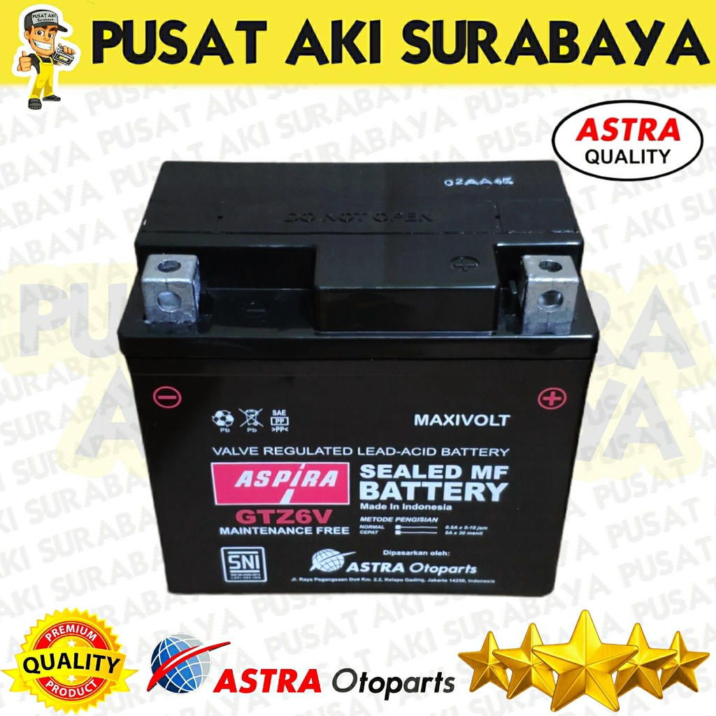 ⭐⭐⭐ ASLI PRODUK AKI KERING ASPIRA GTZ6V ASTRA OTOPARTS ACCU MF BEBAS PERAWATAN MOTOR INJEKSI IDLING STOP BATTERY VARIO 125 VARIO 150 PCX LEXI ADV SATRIA FU CBR 150R KLX MTZ6S YTZ6V