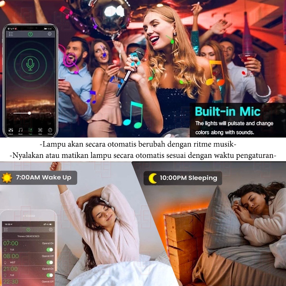 Lampu Led Strip 【garansi 15 tahun】APP Fungsi sinkronisasi musik RGB 5050 2835 5M 10M 15m 20m HP tahan air Sensor Music REMOTE LAMPU HIAS WARNA WARNI LAMPU KAMAR AESTHETIC  TUMBLR PLAFON