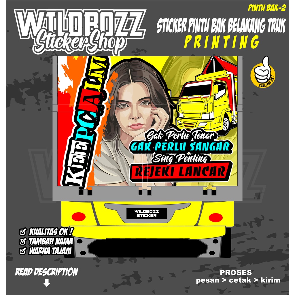 decal pintu belakang bak truk printing cewek keren (pintu bak-2) -wildbozz sticker-