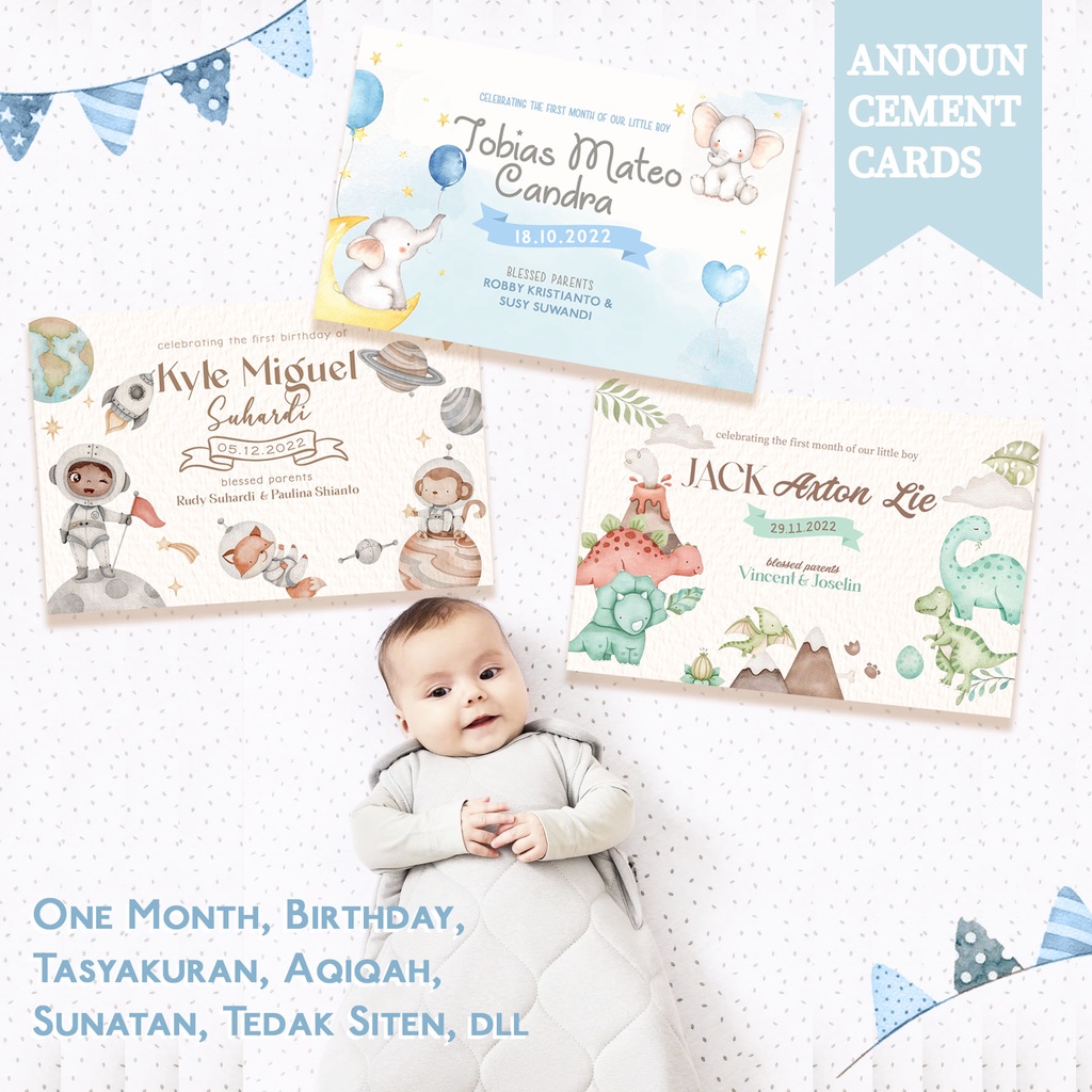 Kartu Ucapan / Undangan Satu Bulanan One Month Baby Manyue Manyek Tasyakuran Selapan AqiqahTedhak Si
