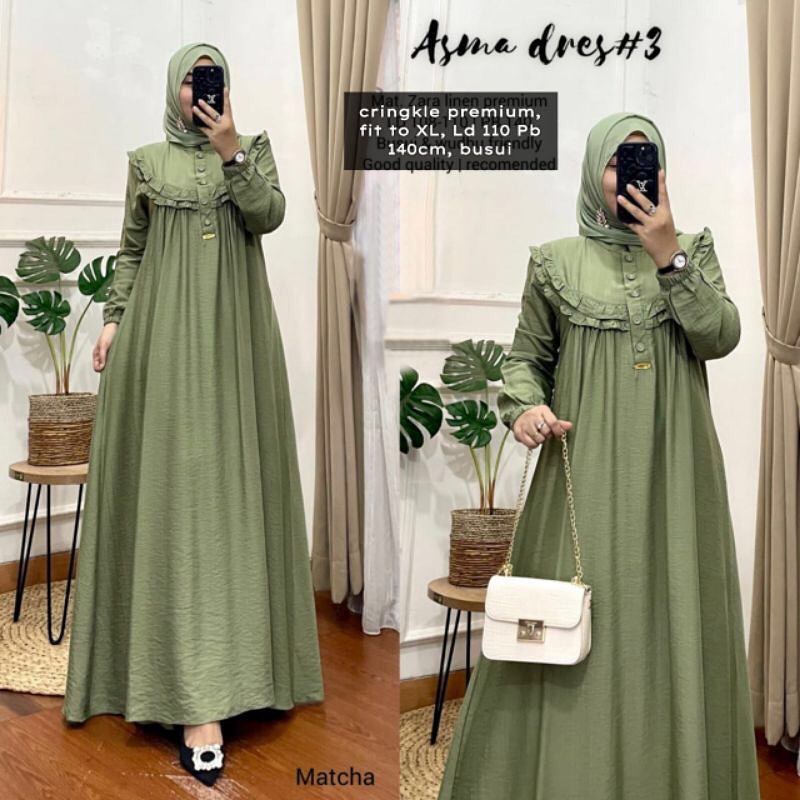 GAMIS TERBARU ASMA DRESS BAHAN CRINKLE AIRFLOW MOTIF POLOS LD 100  - 120 CM UKURAN M L XL XXL KANCING DEPAN ( BISA BUAT BUSUI FRIENDLY ) GAMIS WANITA TERBARU 2023 KEKINIAN / DRESS CRINKLE AIRFLOW JUMBO / MAXY DRESS WANITA TERBARU