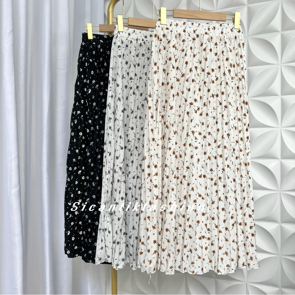 Rok Plisket Motif Bunga Melati Bahan Hyget Premium Panjang 90cm