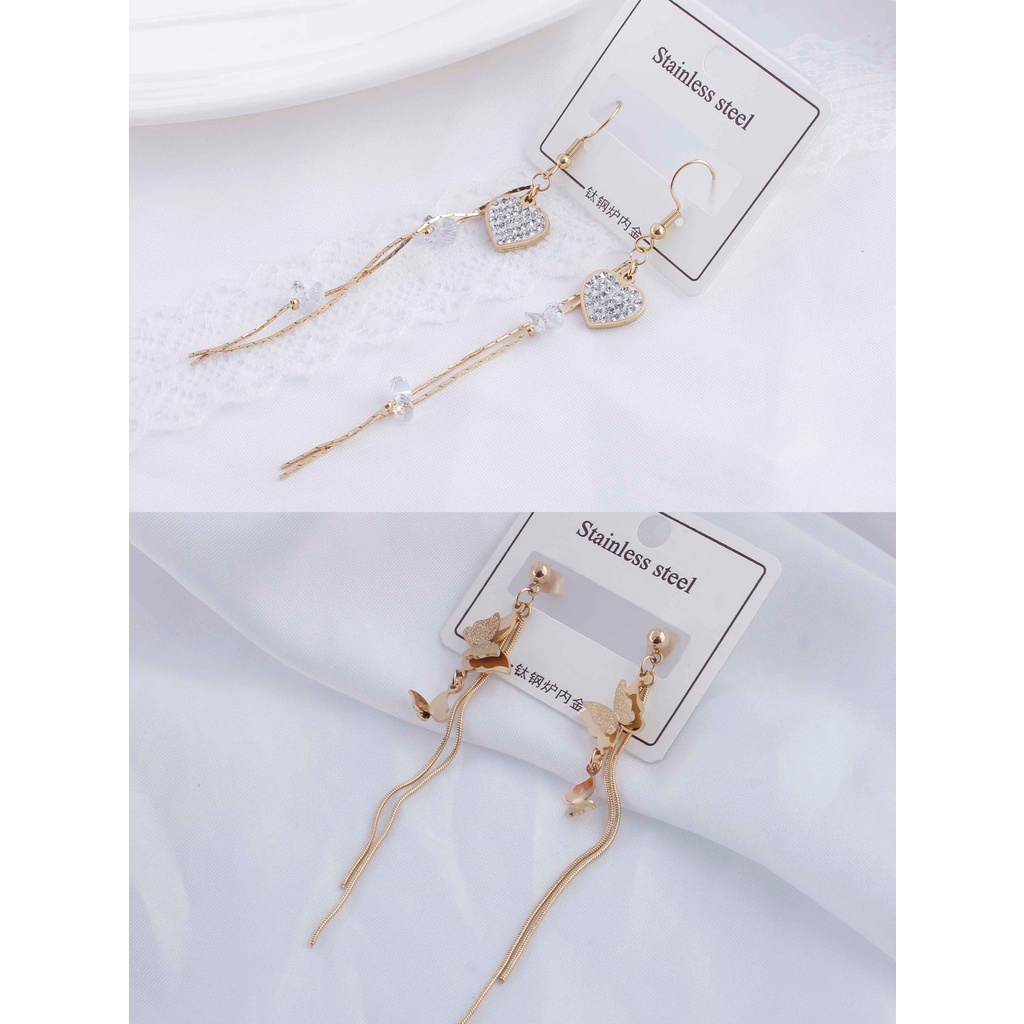 Anting Titanium Panjang Permata Perhiasan Fashion 7413/296