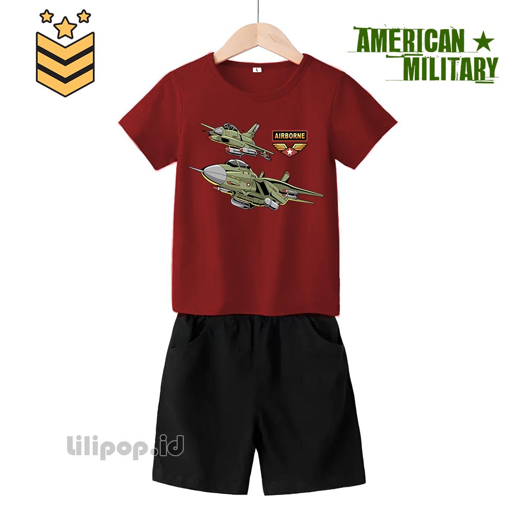 Baju Anak Stelan Kaos 3/4 jet tempur air craft Cowok Cewek  Usia 2 - 7 Tahun Celana Pendek Harian