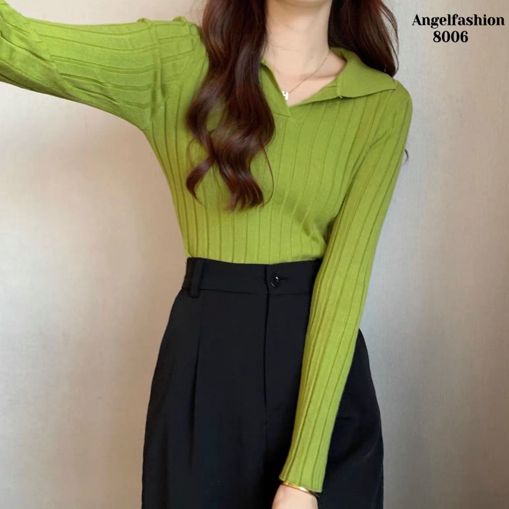 ALENA LONG SLEEVE POLO KNIT RAJUT WANITA/BAJU ATASAN RAJUT WANITA KOREA PRESS BODY