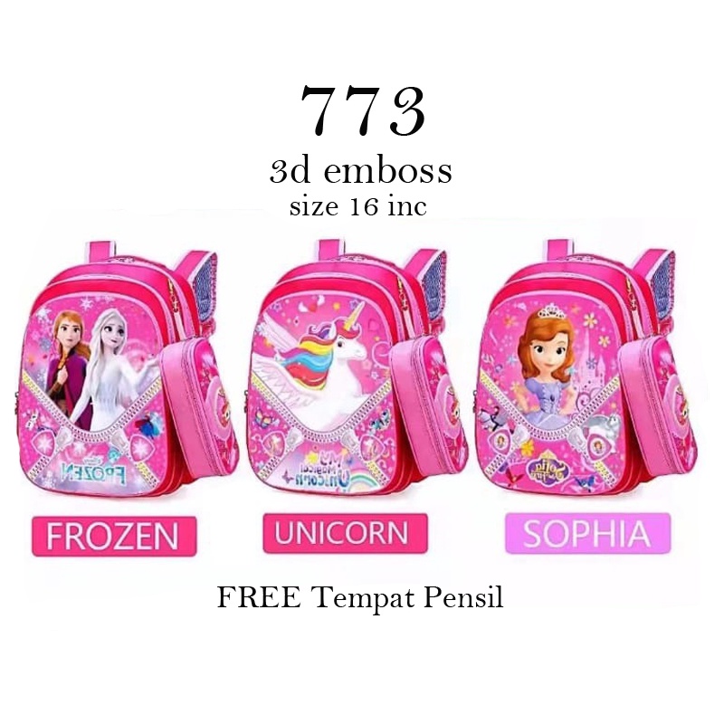 Tas Sekolah SD Ransel Anak Laki &amp; Perempuan Backpack School Import 3D Emboss FREE Tempat Pensil Tas Anak Sekolah Cewek &amp; Cowok Karakter