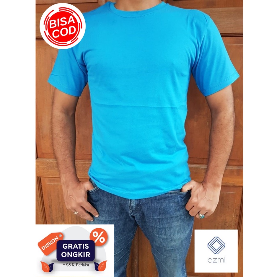 Promo Kaos Polos Lengan Pendek Kerah Oval Biru Turqish Combed 30s Premium