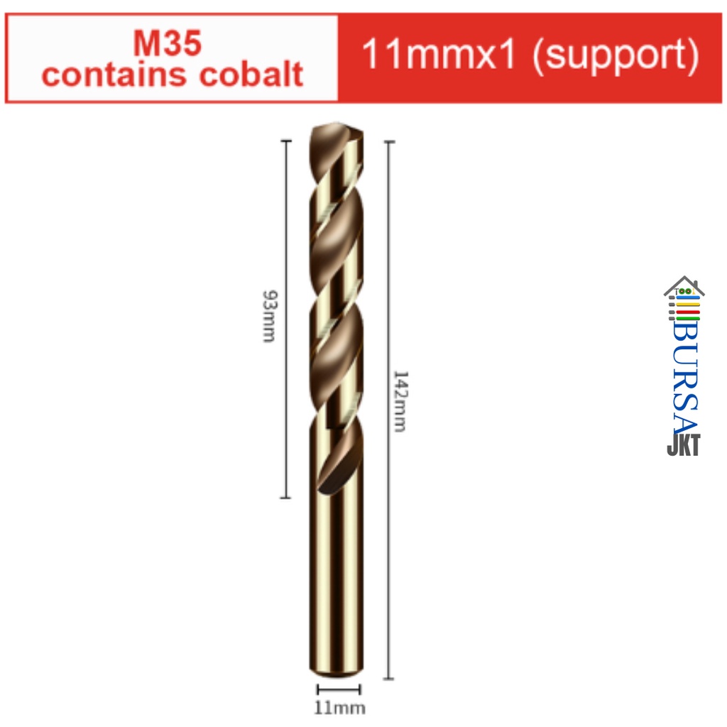 MATA BOR HSS COBALT BESI M35 GOLD MELUBANGI BESI STAINLESS STEEL 11 MM