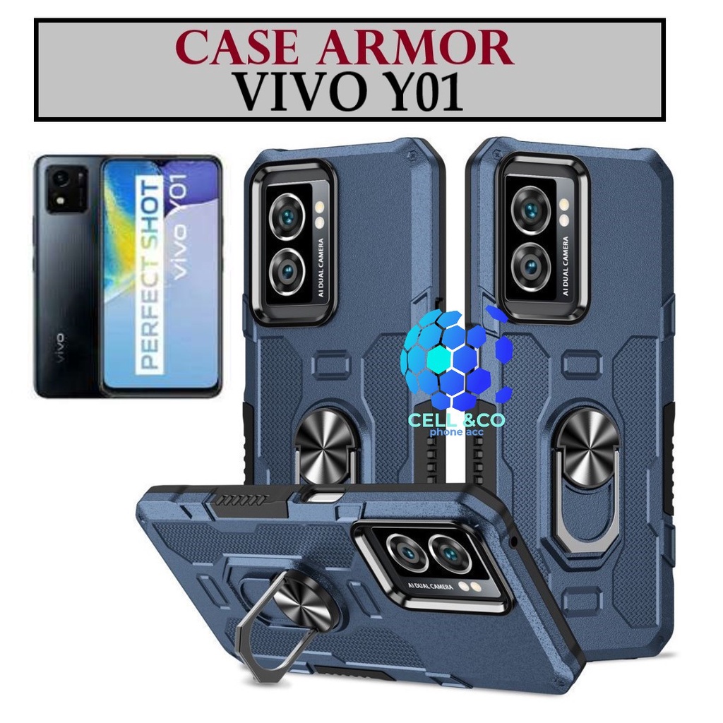 Case Armor VIVO Y01 Iring Cincin Magnetic Kesing Hp Protect kamera Premium Hard Case Standing Robot Pelindung Kamera