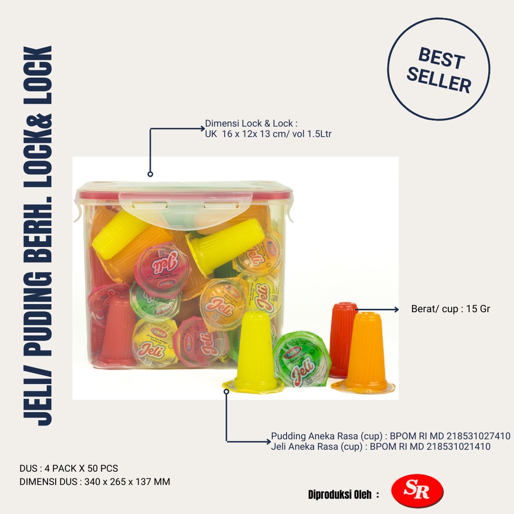 

INDRA Jeli/puding isi 50 cup@15 Gram BONUS Toples Plastik Warelock 1.5 Ltr