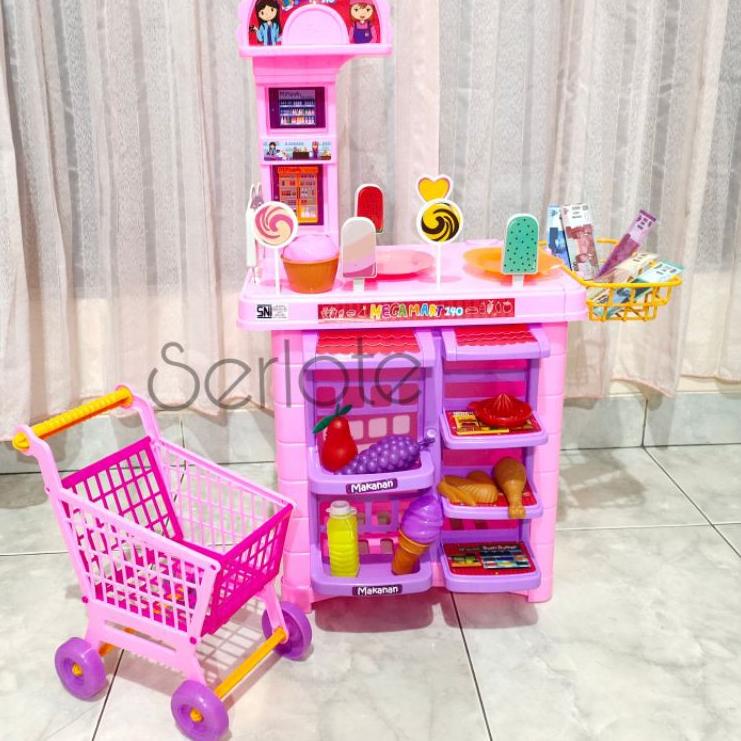 ○ Mainan Anak Kitchen Mega Mart Minimarket Troli Lengkap Ukuran Besar ♠
