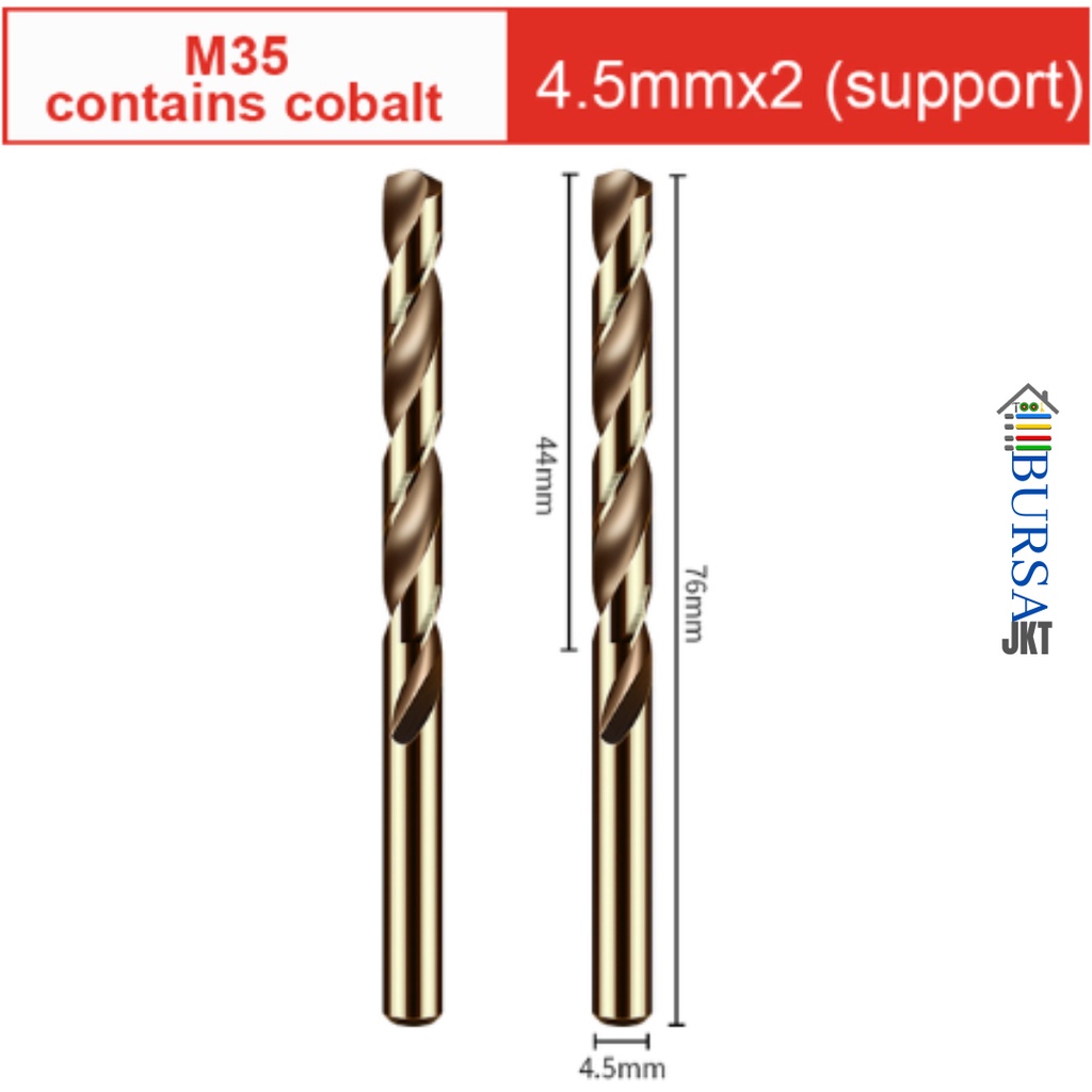 MATA BOR HSS COBALT BESI M35 GOLD MELUBANGI BESI STAINLESS STEEL 4.5 MM