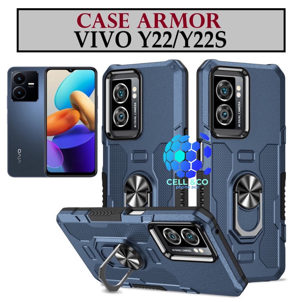 Case Armor VIVO Y22 Y22S Iring Cincin Magnetic Kesing Hp Protect kamera Premium Hard Case Standing Robot Pelindung Kamera VIVO Y22/Y22S