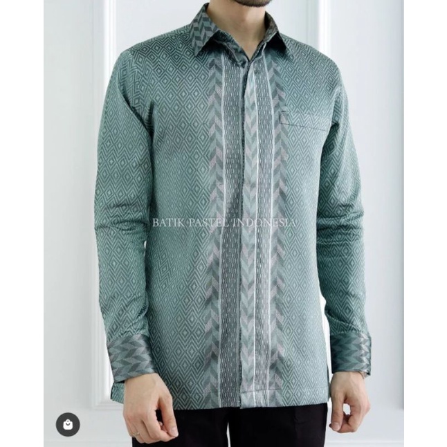 kemeja pria batik tenun premium green mint