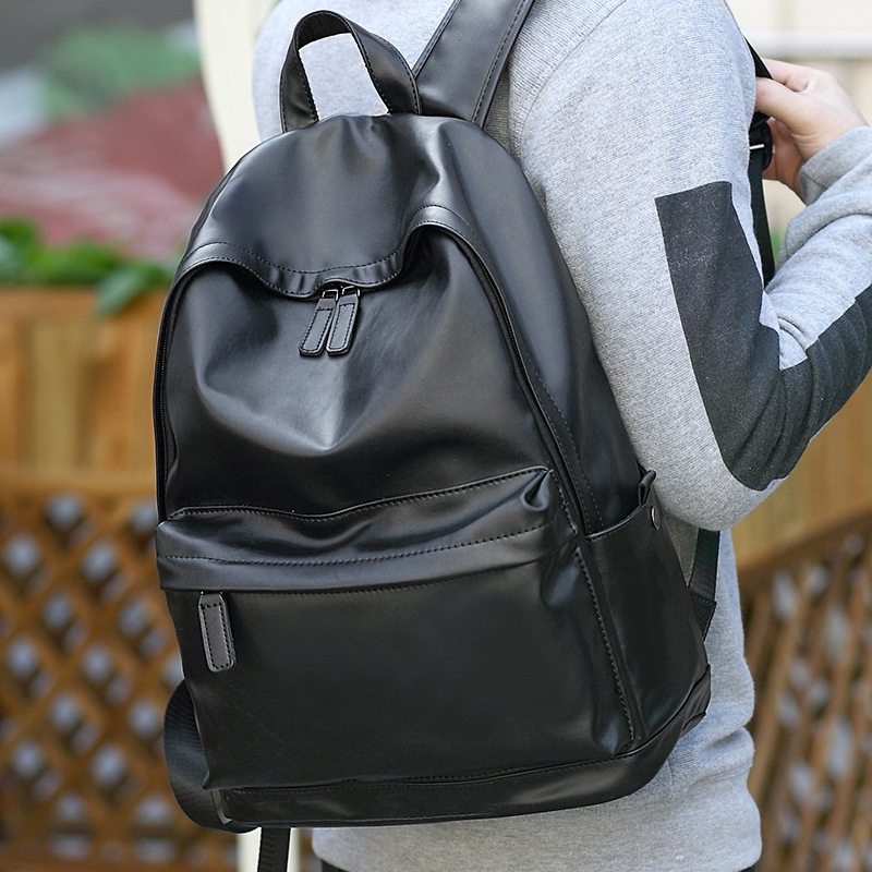 Tas Ransel Kulit Pria Premium Tas Pria Kulit Lanchi / Tas Backpack Pria Wanita Polos Warna HItam / Tas Ransel Traveling