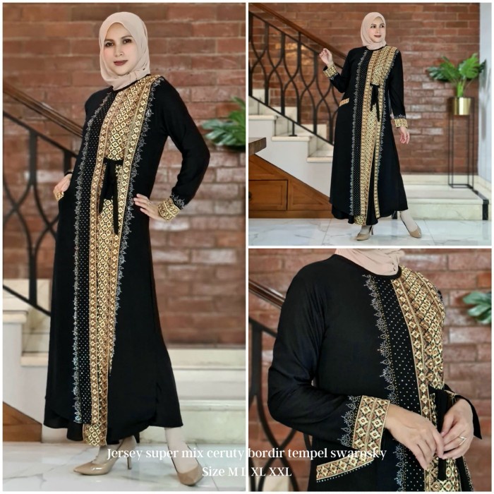 Gamis Gamis Abaya Turkey #764Jersy mix Ceruty Import Premium Terbaru 2022 - Hitam, M(R2B5) Gamis Aba
