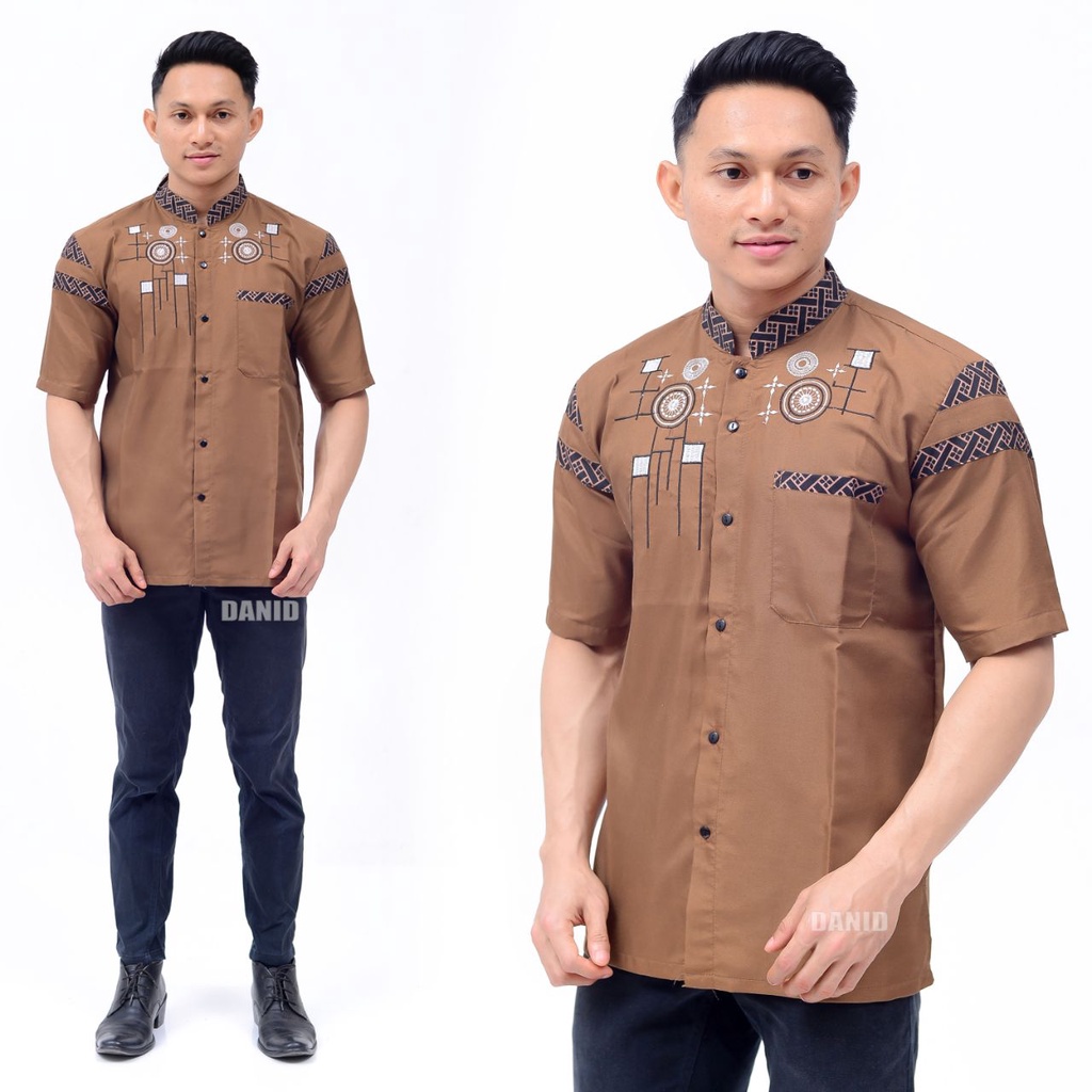Baju Batik Pria Kombinasi Polos Kertabumi Lengan Pendek