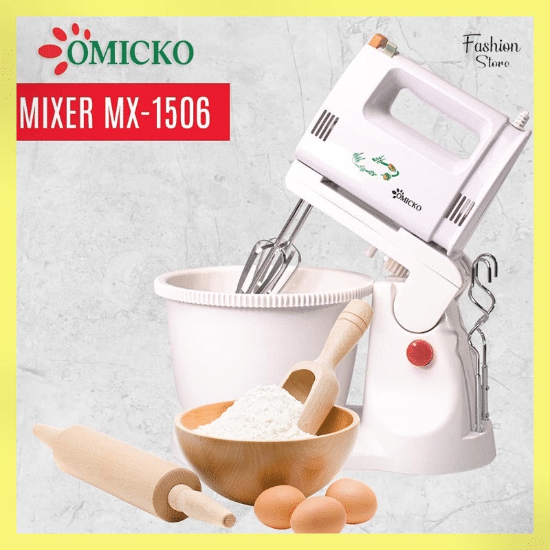 FS-MIXER OMICKO MX1506 STANDING 5 KECEPATAN / MIXER COLOKAN LISTRIK ALAT PENGADUK KUE SET MANGKOK