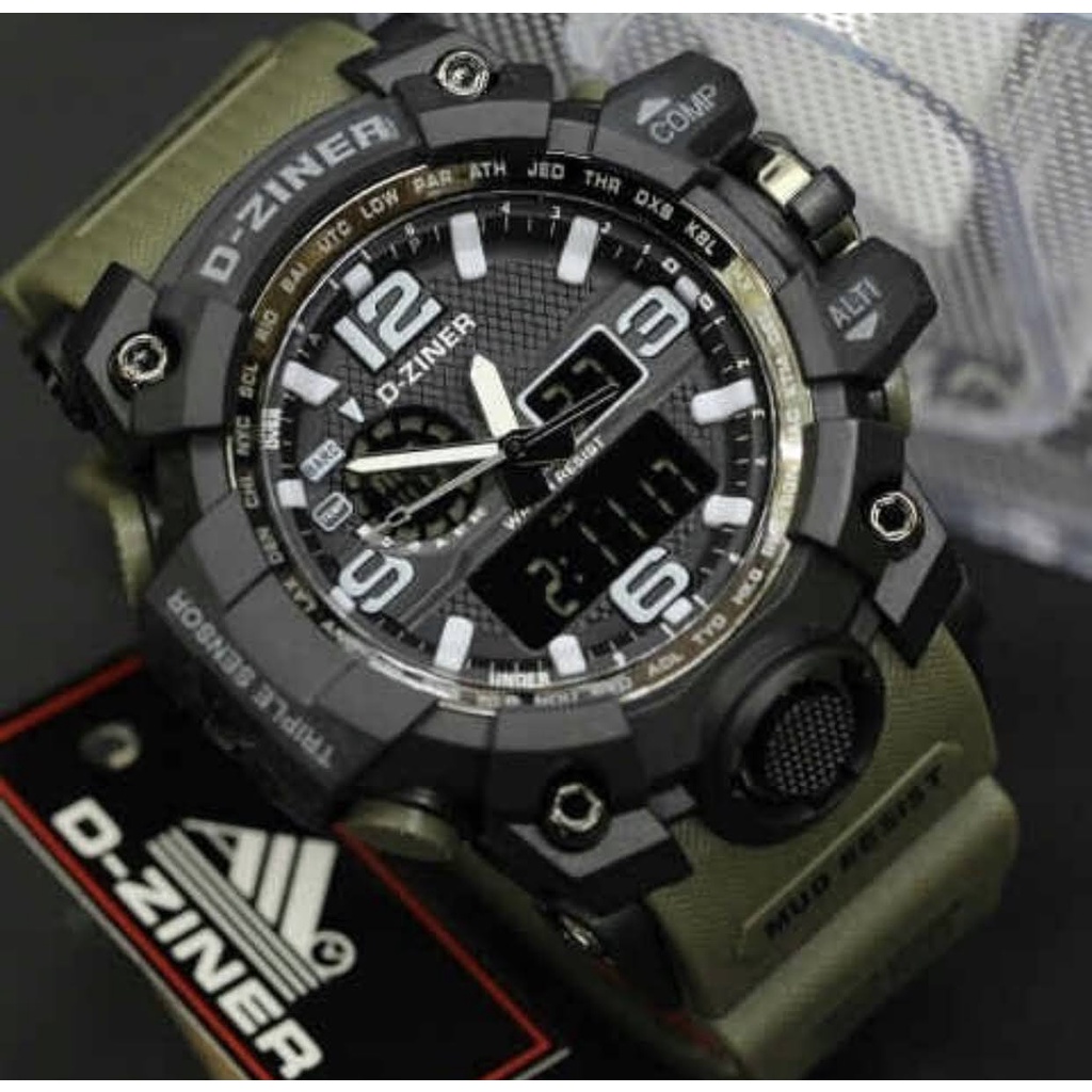 TERLARIS  JAM TANGAN PRIA D-ZINER 8119 strap rubber DZ-8119 GWG-1000 DUAL TIME ORIGINAL 100% ANTI AI