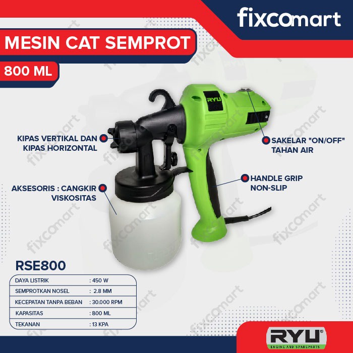 RYU Mesin Cat Semprot Elektrik / Spray Gun Electric - Ryu Rse 800 - 450 Watt