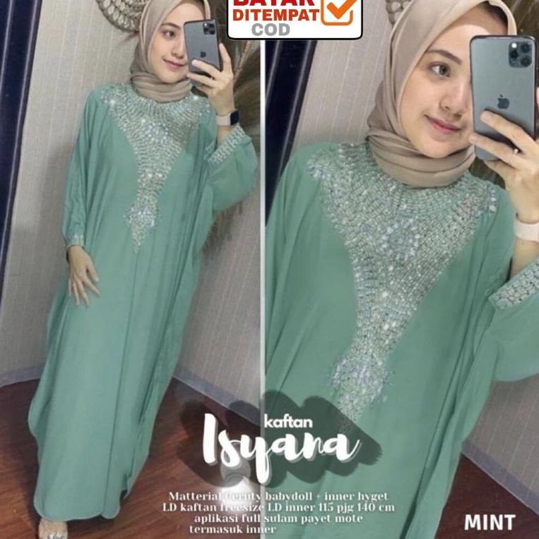 MENARIK Kaftan Lebaran / Baju Lebaran / Kaftan Ceruty Isyana Jumbo Payet Mewah / Kaftan Kondangan