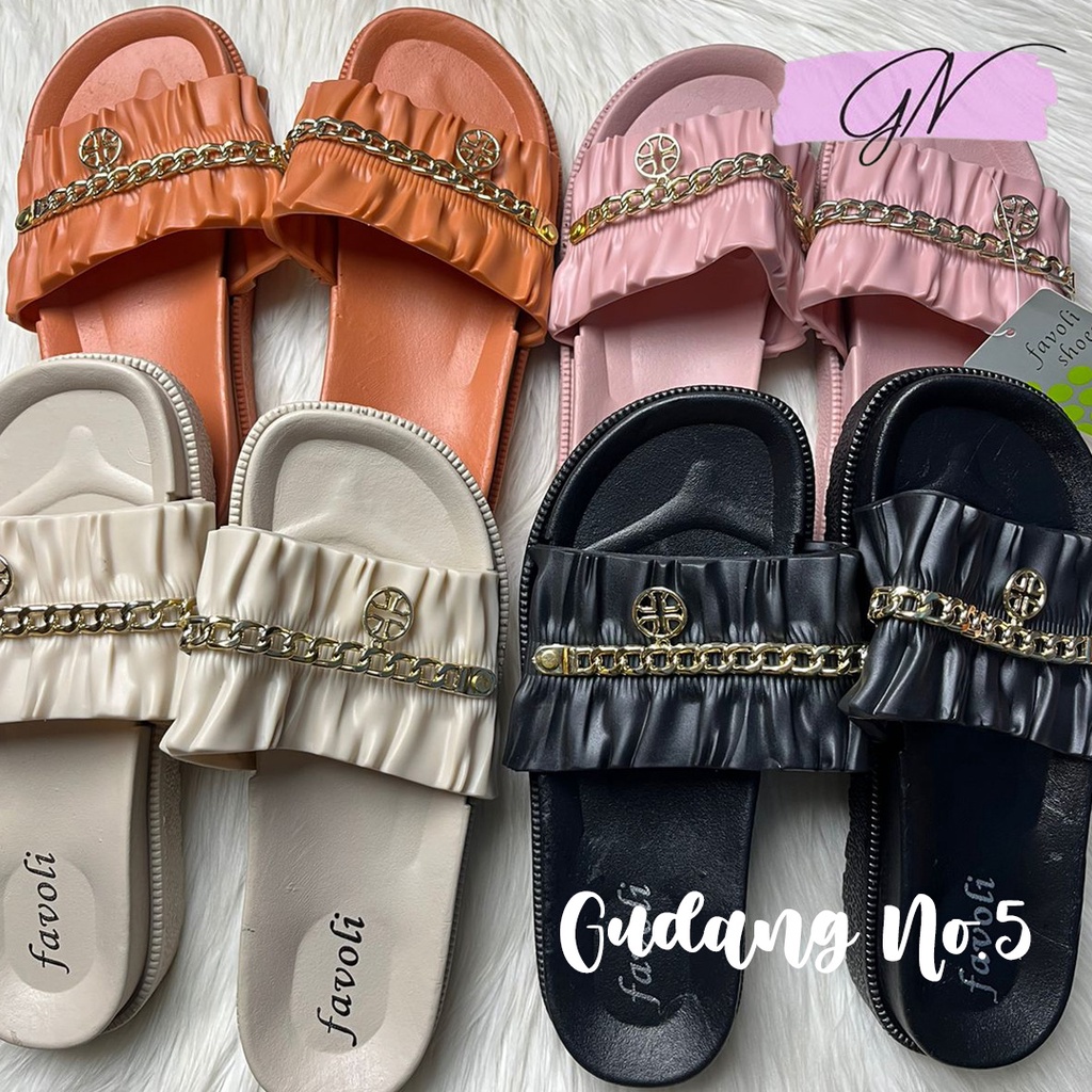 GN-1603-A1 &amp; A2 Sandal Selop Jelly Rantai Fashion Wanita Import Favoli PCU