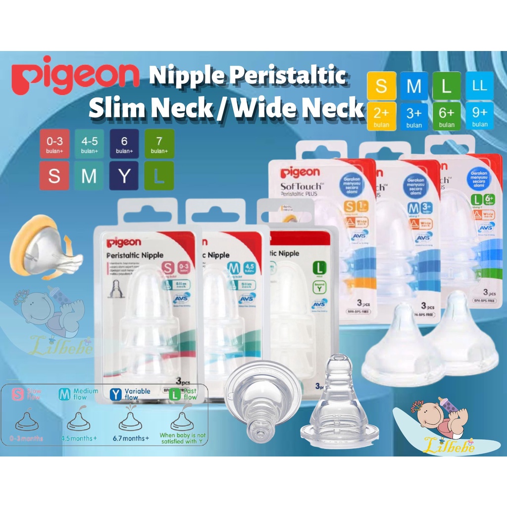 DOT Pigeon Babysafe Soft Touch Peristaltic PLUS PP Wide Neck Wideneck / Slim Neck Nipple Blister isi 3 S M L / Baby Safe Double Velves Silicon Nipple Isi 2 - Pengganti Dot Bayi