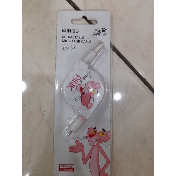 kabel miniso micro usb type b pink panther