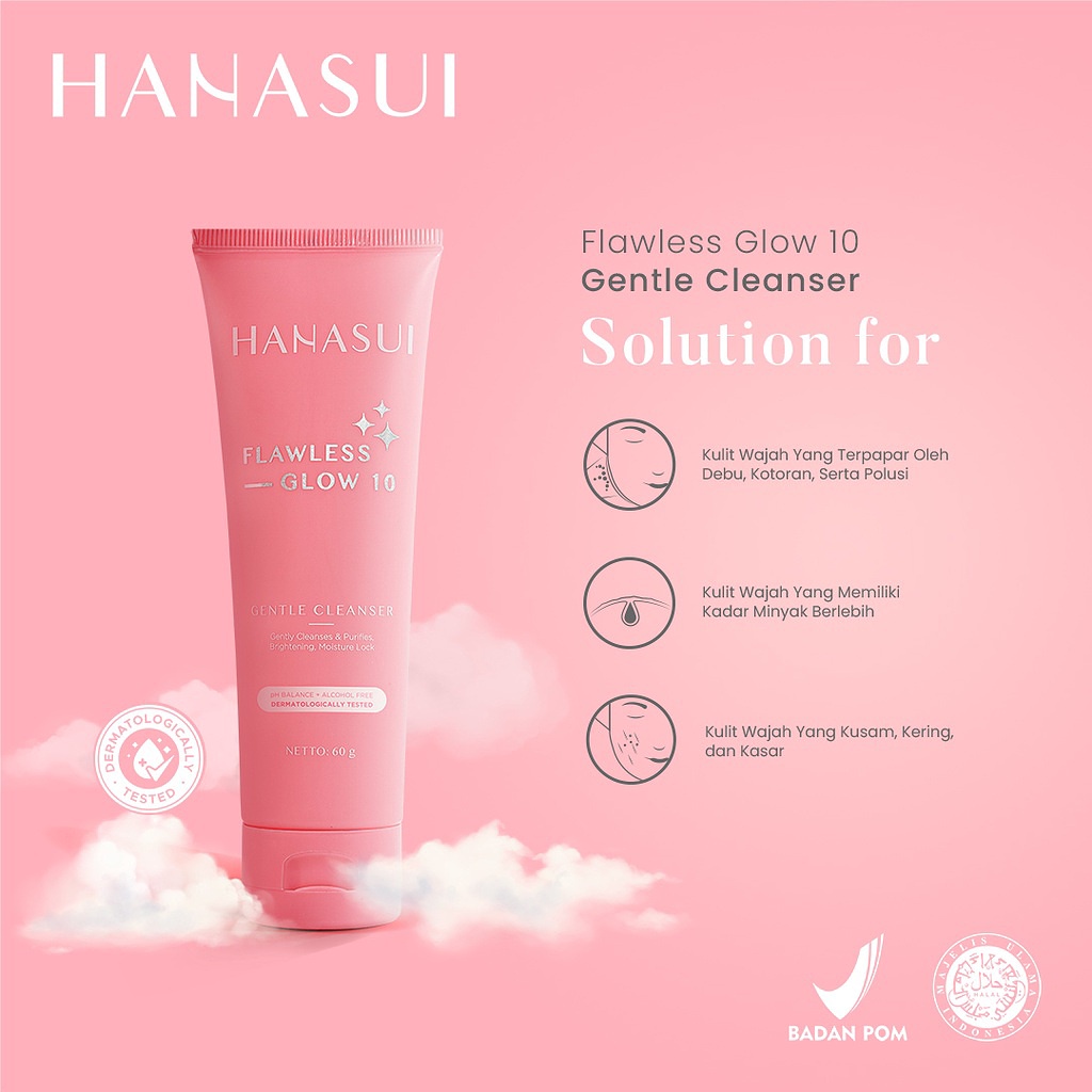 HANASUI FLAWLESS GLOW 10 GENTLE CLEANSER - BPOM - PEMBERSIH WAJAH