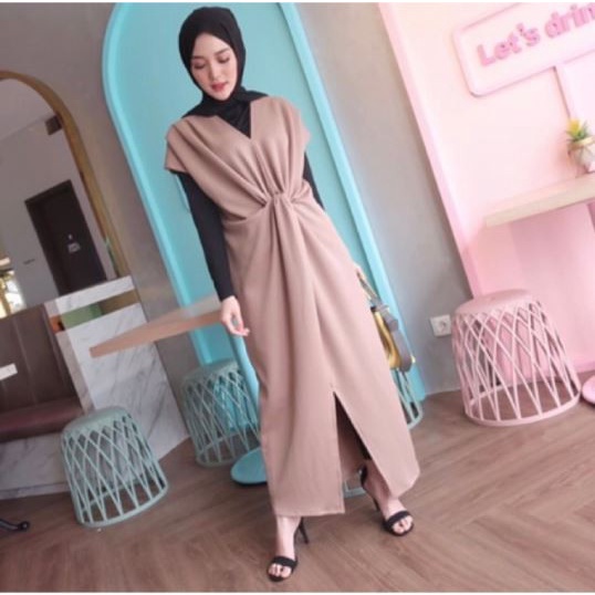 MYREDO - Kaftan Outer Wanita bahan Scuba Tebal Halus Premium Zarfania - Hitam (L0B3) Kaftan Batik Se