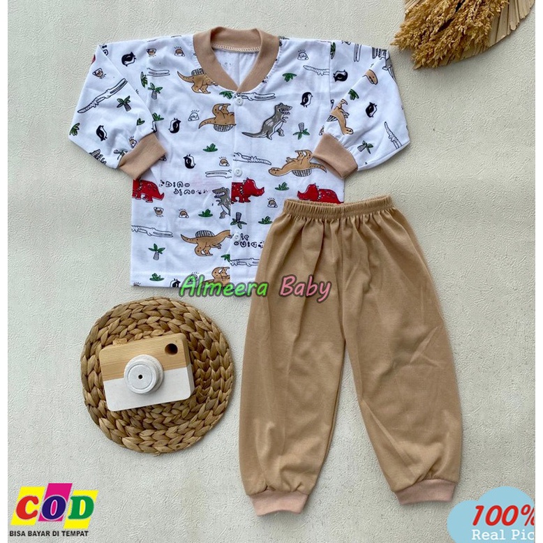 Setelan Baju Bayi Piyama Bayi Lengan Panjang Kancing Depan Motif Dinosaurus Usia 3-12 Bulan Almeera Baby and Kids