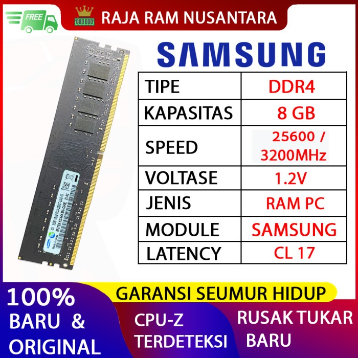 Ram Pc Samsung Ddr4 8Gb 25600 / 3200 Mhz Ori Ram Nb Ddr4 8Gb 3200 Mhz