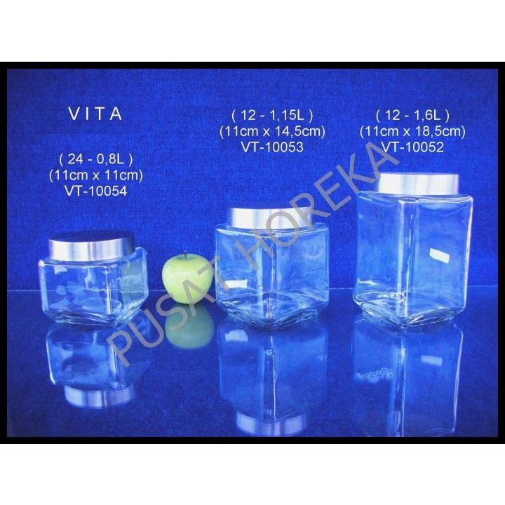 

Vita Toples Permen / Kue Segi Beling Kaca Tutup Stainless 1.15L / 1.6L