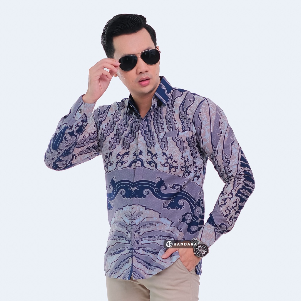 Handara Batik Pria Lengan Panjang Slim Fit Premium Kayangan Navy HB-339